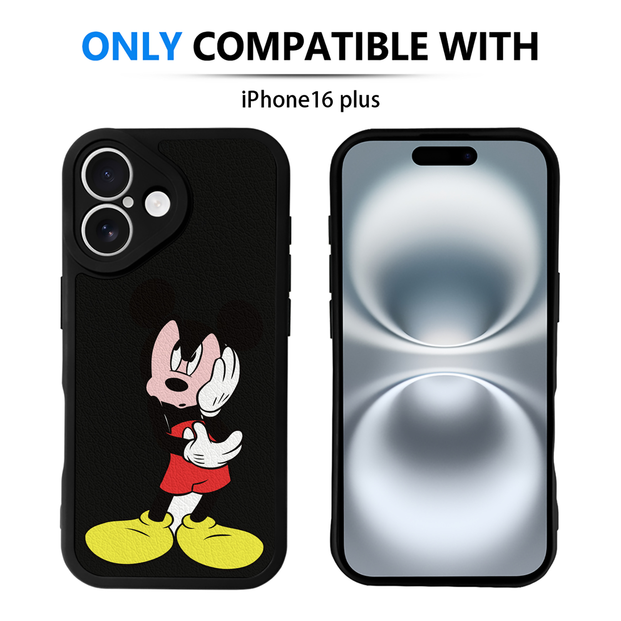 （画像用） ミッキーマウス Mickey Mouse 【iPhone 16シリーズ対応】シリコンスマホケース（レザー調） 材質：シリコン